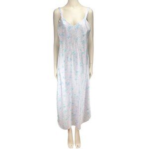 VINTAGE CLAUDEL Maxi Satin Pastel Romantic Boho Floral Night Dress Long sz M